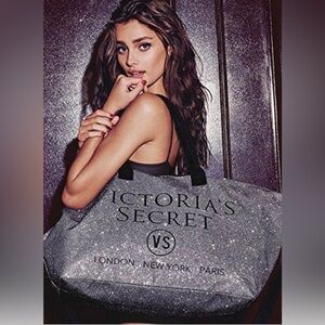 LIKE NEW Victoria's Secret Glitter Gray Weekender Tote - Limited Edition